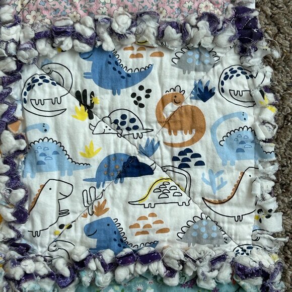 Handmade Rag Quilt Dominate Ragtime Children Nursery Lap Patchwork 43 X 37 Inch - Picture 8 of 16